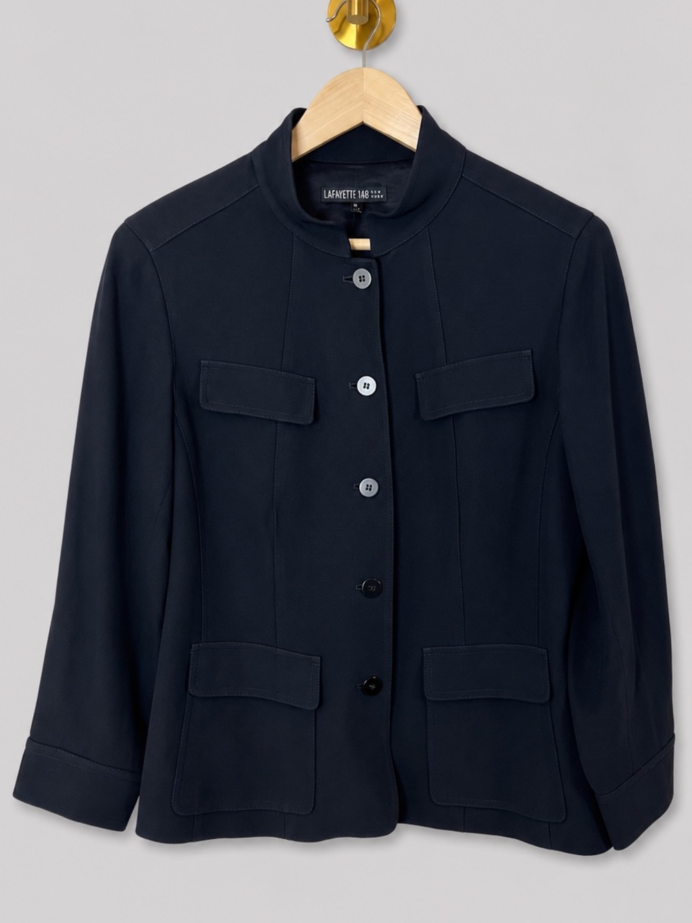 Lafayette 148 New York Black Stand Collar Blazer Jacket Tailored Design